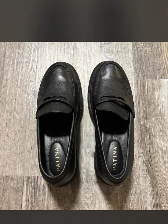 Women's Black Platform Penny Loafers - Sleek Slip-On Flats - Picture 3 of 5